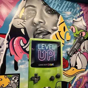 a mural inside shop.