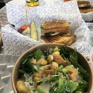 Pesto panini and caesar salad
