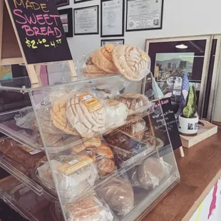 a display of baked goods