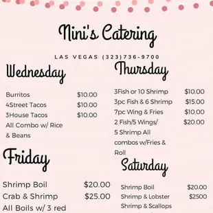 #niniscatering weekly menu