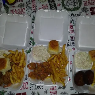 Shrimp , fish and salmon croquet plates....