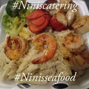 Pasta and lobster plates