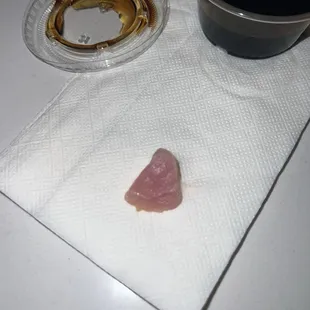 Raw tuna, pretty sure it was frozen before- all watery and zero taste