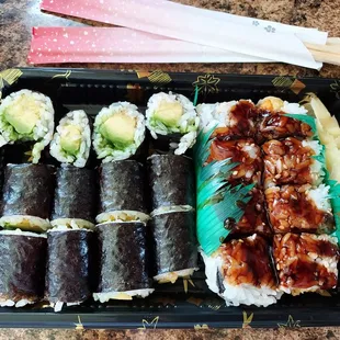 Avocado rolls and a sweet potato roll