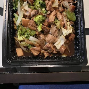 Cabbage broccoli Green peppers, onions, bourbon, chicken