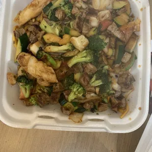 Steak, Crab, five vegetables, teriyaki sauce