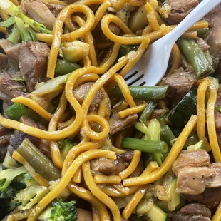 Bourbon chicken, green beans and noodles from Ninja Grill