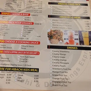 the menu of the restaurant
