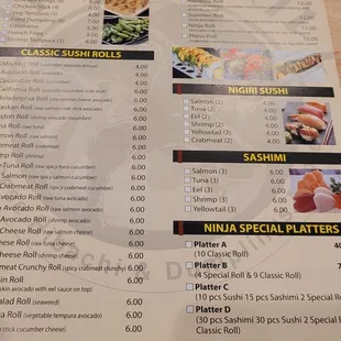 the menu of the restaurant