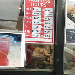 Hours at drive thru