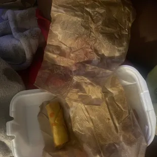 Two napkins of grease from one egg roll