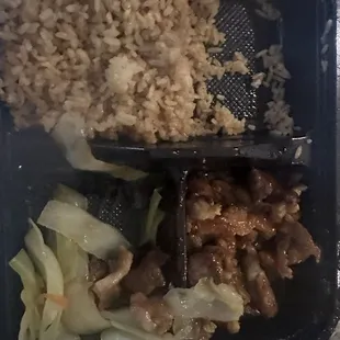 Teriyaki shrimp, steak and chicken