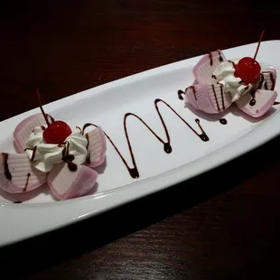 Strawberry Mochi. Look at that plating....gorgeous!