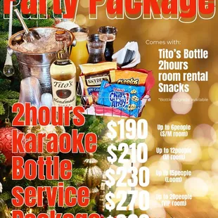 get ready to celebrate the holidays with your family and friends. karaoke, bottle service and snacks.. let the festivities begin