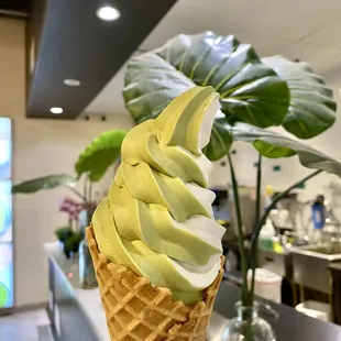 mixed matcha/vanilla soft serve