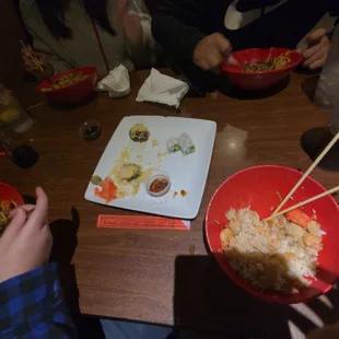 Regular bowls and sushi rolls