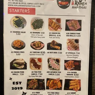 a menu for the restaurant