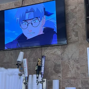 The tv with anime on