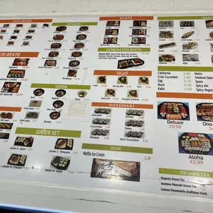 the menu of the restaurant