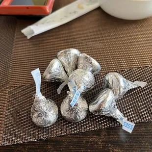Complimentary Hershey kisses for dessert/treat before leaving