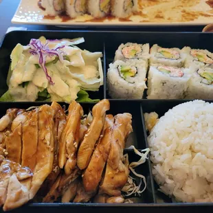 Teriyaki bento box with California roll