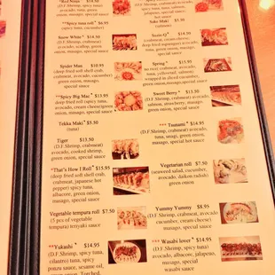 Updated menu with pricing