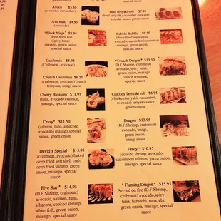 Updated menu with pricing