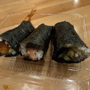 Left to right: Tempura Temaki, Spicy Ahi Temaki, California Temaki