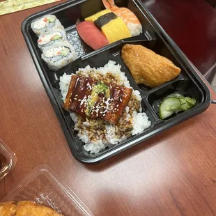 Unagi over rice, mixed sushi
