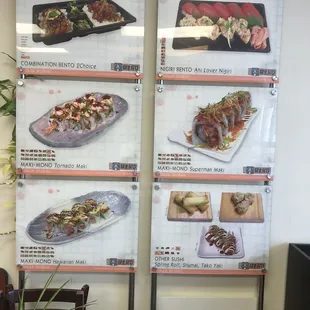 menu, sushi and sashimi