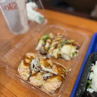 3 Piece Garlic Ebi Nigiri  3 Piece Garlic ahi Nigiri