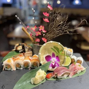 a variety of sushi on a table