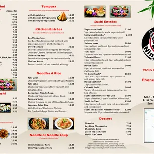 the menu for the restaurant