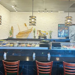 interior, sushi and sashimi