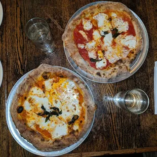 The vodka pie (bottom left) and margherita (top right)