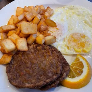 2 egg breakfast with sausage or bacon.