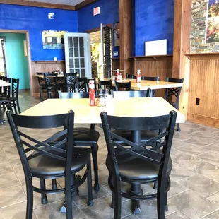 tables and chairs in a restaurant