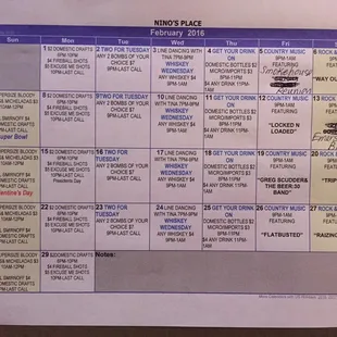 February 2016 line up