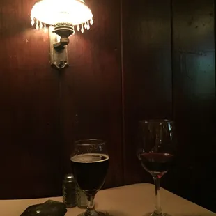 two glasses of wine on a table