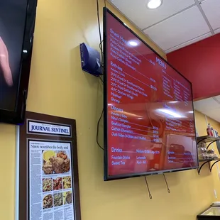 a menu on the wall