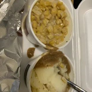 Mashed potatoes and corn