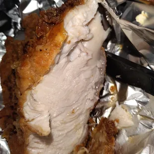 Extremely moist piping hot chicken. The cook did a great job on it.