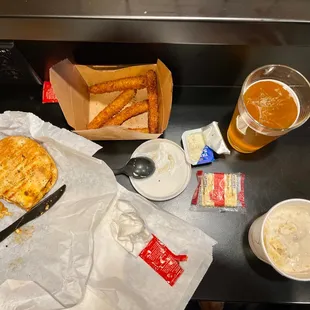 a table with food and drinks