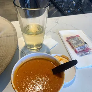 Tomato bisque soup &amp; Hard cider.