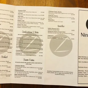 Takeout menu