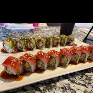 Red fantasy roll and caterpillar roll