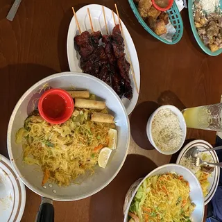 Pancit Bihon with Pork Egg Rolls