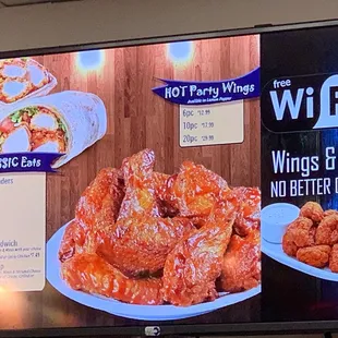 a menu on a large screen