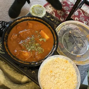 a bowl of rice and a bowl of soup