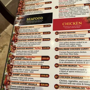 the menu and prices